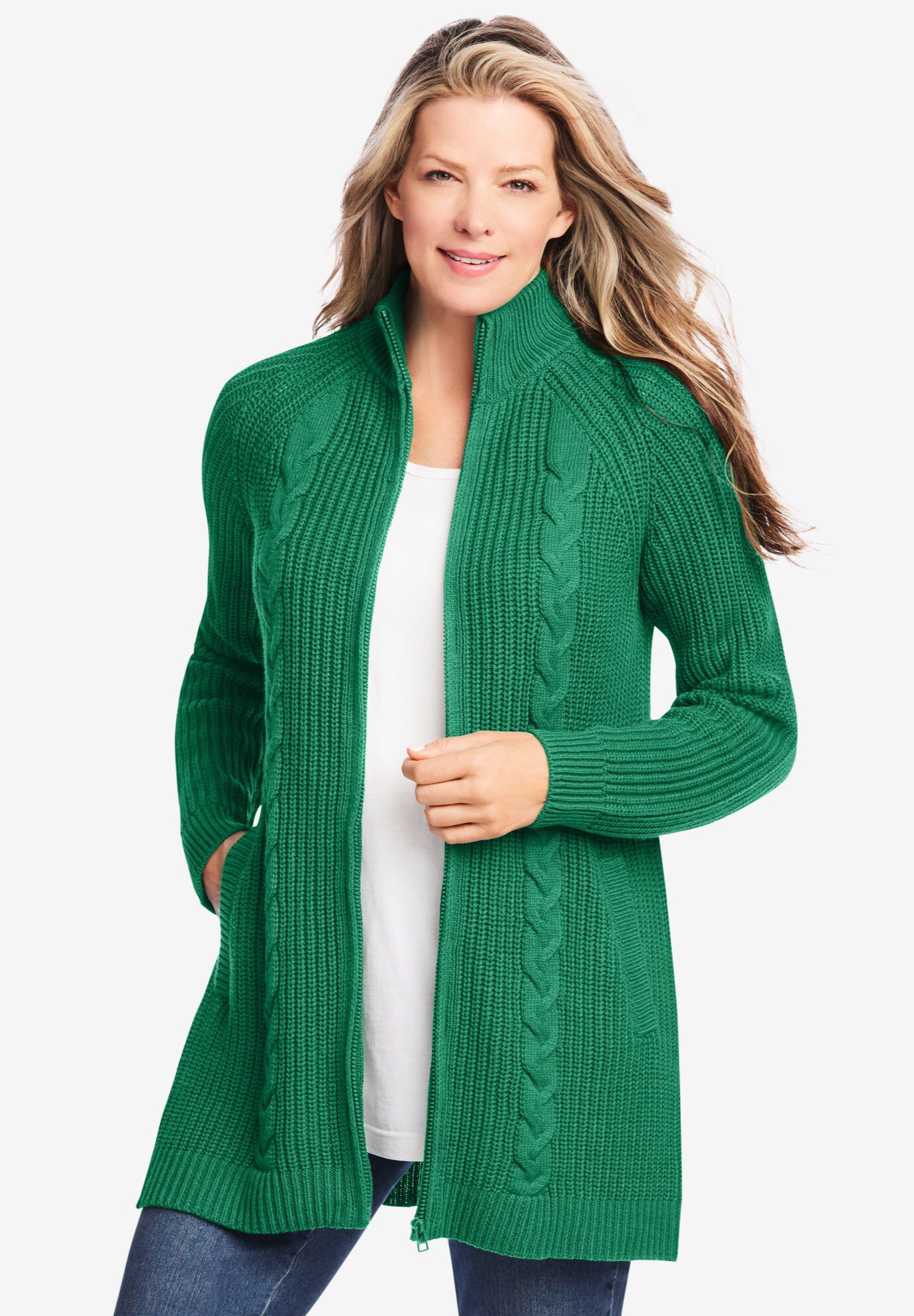 Cabled Zip-Front Cardigan | Woman Within