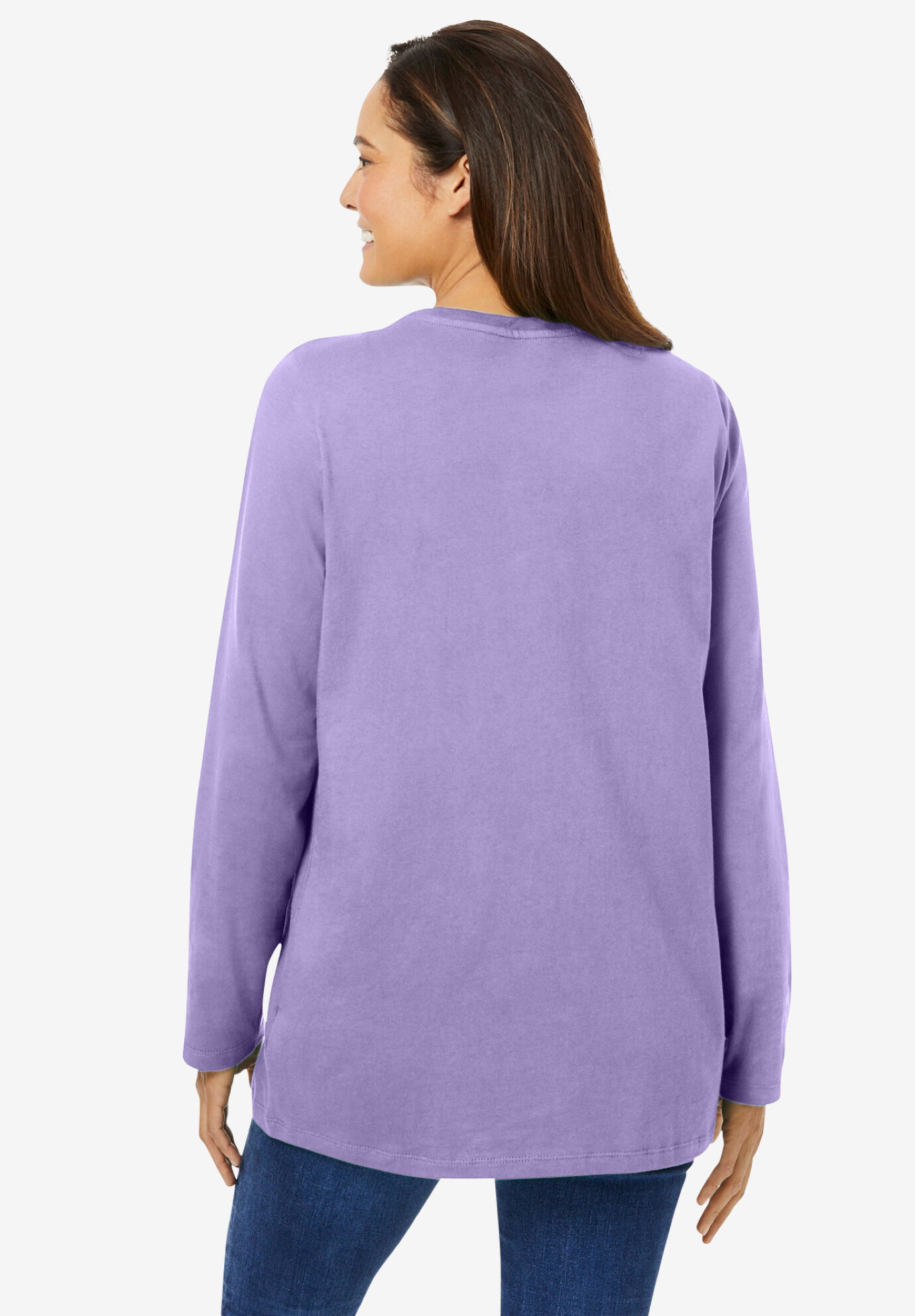 Woman Within Womens Plus Size Perfect Henley Long Sleeve Tee