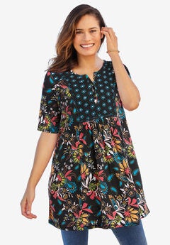 Mixed Print Henley Tunic
