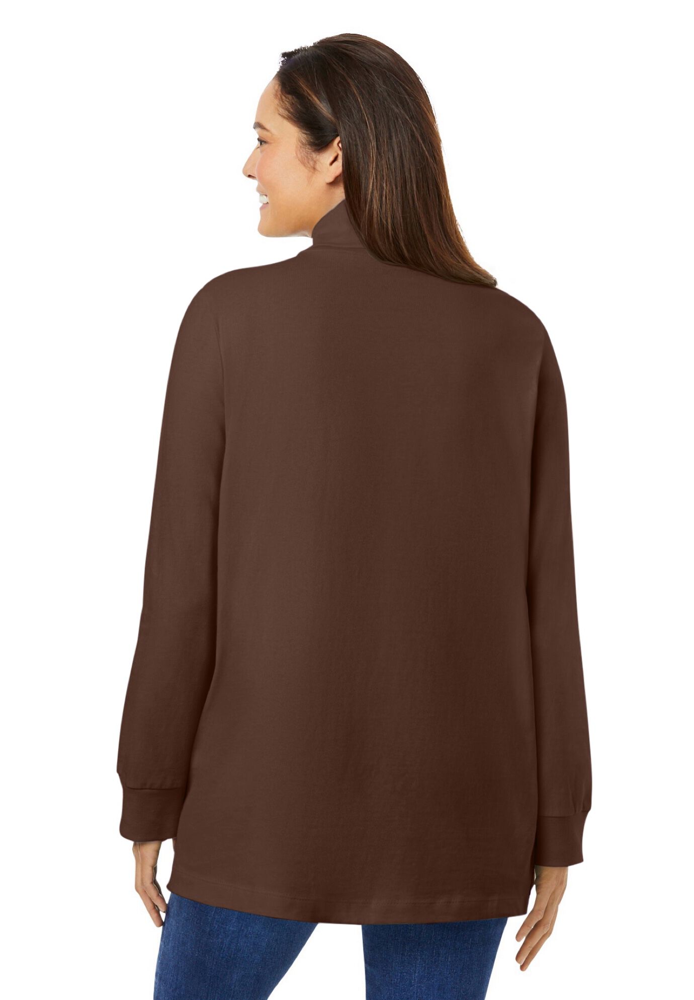 Perfect Long-Sleeve Turtleneck Tee, CHOCOLATE, on-hover image number 1