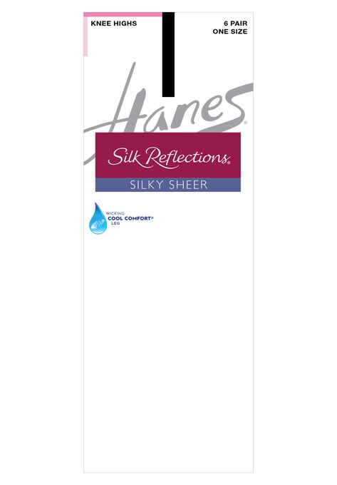 Silk Reflections Knee Highs, Reinforced Toe 6-Pack, JET, hi-res image number null