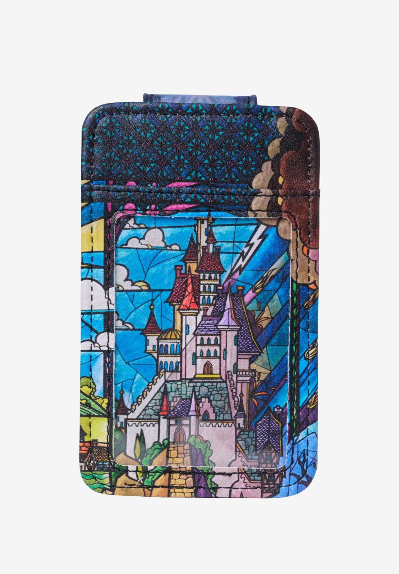 Disney Beauty and the Beast Bell Card Holder Wallet Button Snap Closure Slim, BLUE, on-hover image number 1