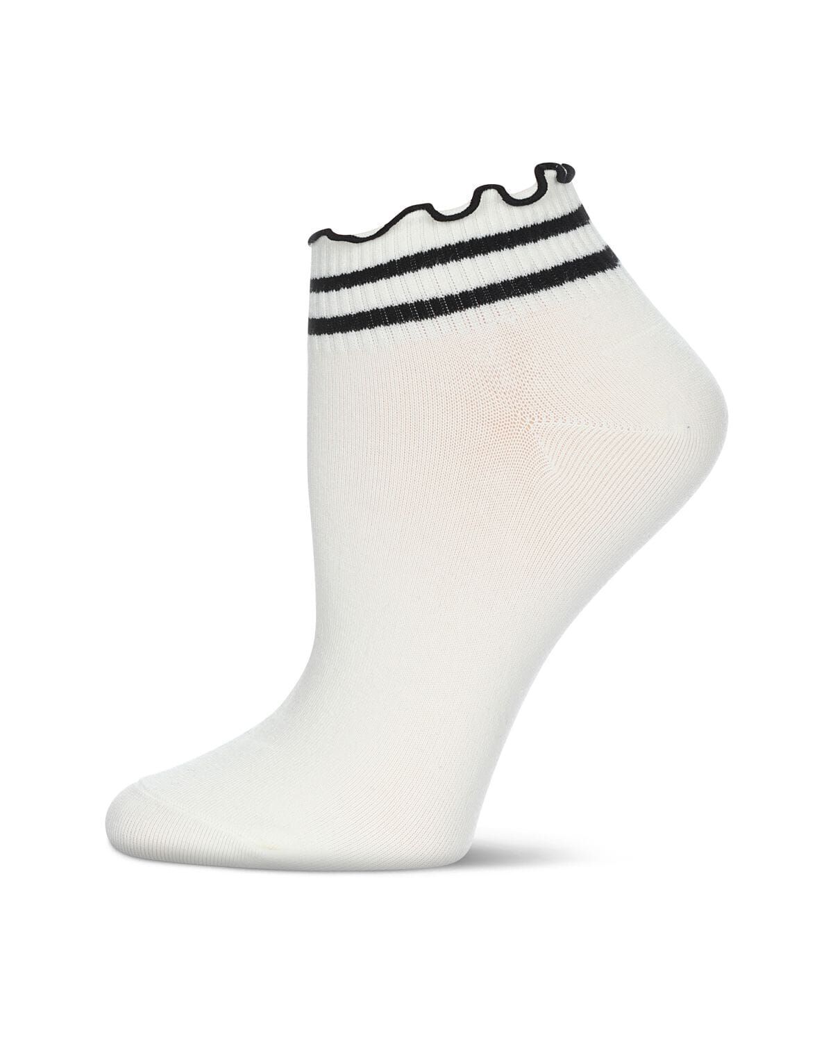 Women&#39;s Combed Cotton Ruffle Stripe Low Cut Shortie Socks, CREAM, hi-res image number 0