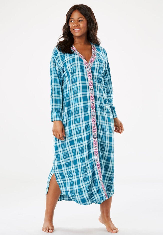 Plaid Button Down Lounger , DEEP LAGOON PLAID, hi-res image number null