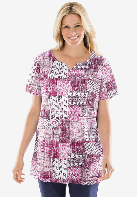 Print Patchwork Knit Tunic, PINK GEO PATCHWORK, hi-res image number null