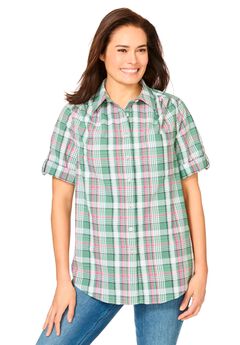 Short-Sleeve Button-Down Cotton Seersucker Shirt