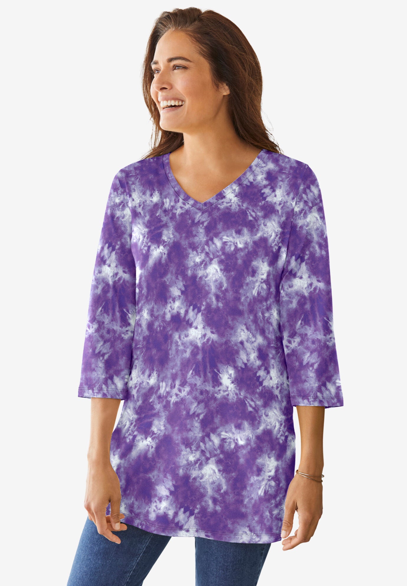 3/4 sleeve v neck insert lace tunic main image 0