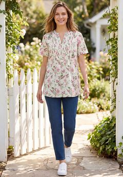 Pintucked Half-Button Tunic