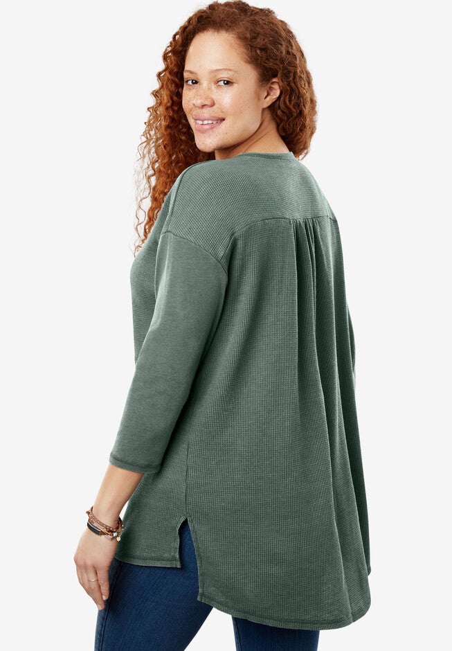 Washed Thermal High-Low Henley Tunic, , on-hover image number 1