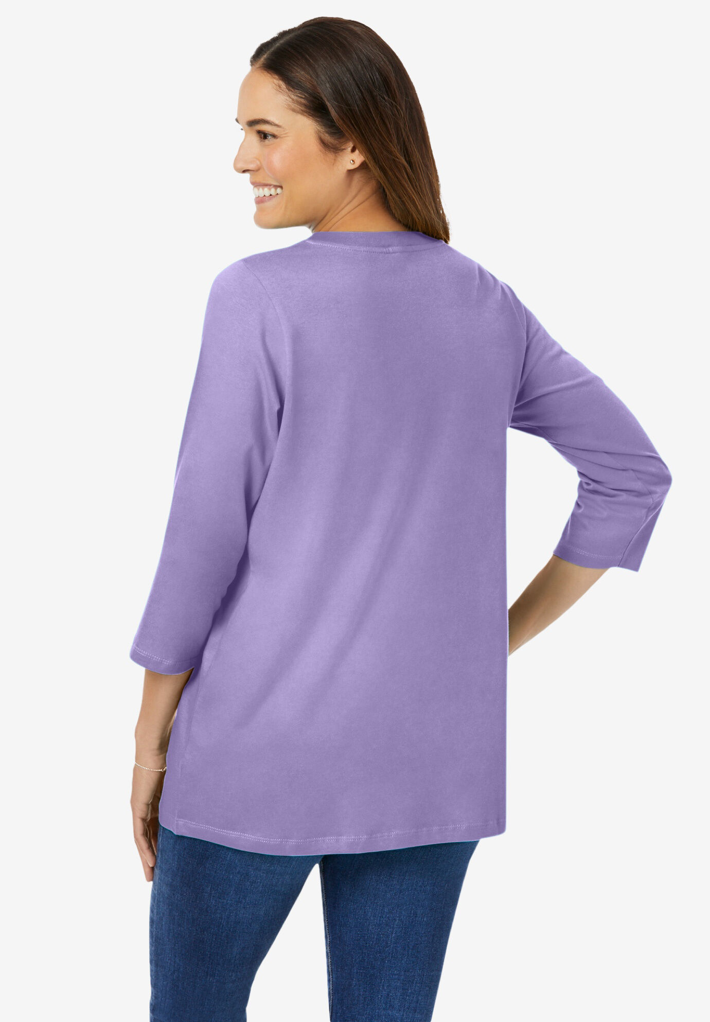 Perfect Three-Quarter Sleeve V-Neck Tee | Woman Within