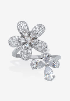 Platinum Plated Silver Cubic Zirconia Spinning Daisy Flower Ring (1 5/8 cttw)