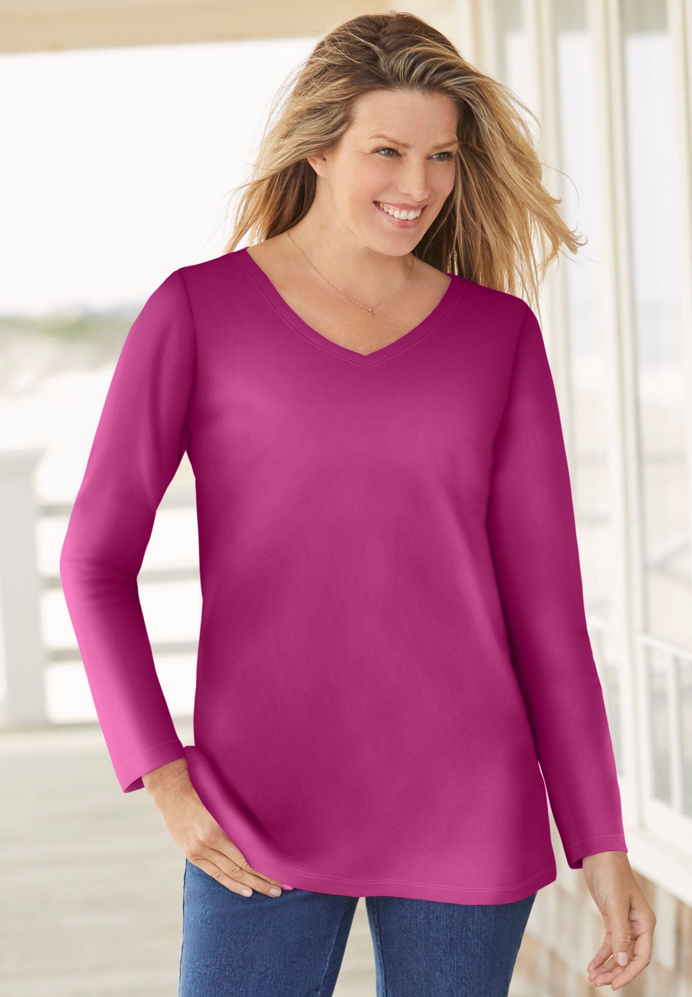 Perfect LongSleeve VNeck Tee Woman Within