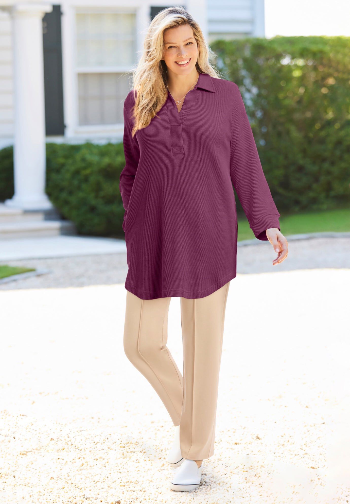 Relaxed Waffle-Thermal Tunic, DEEP CLARET, hi-res image number 0
