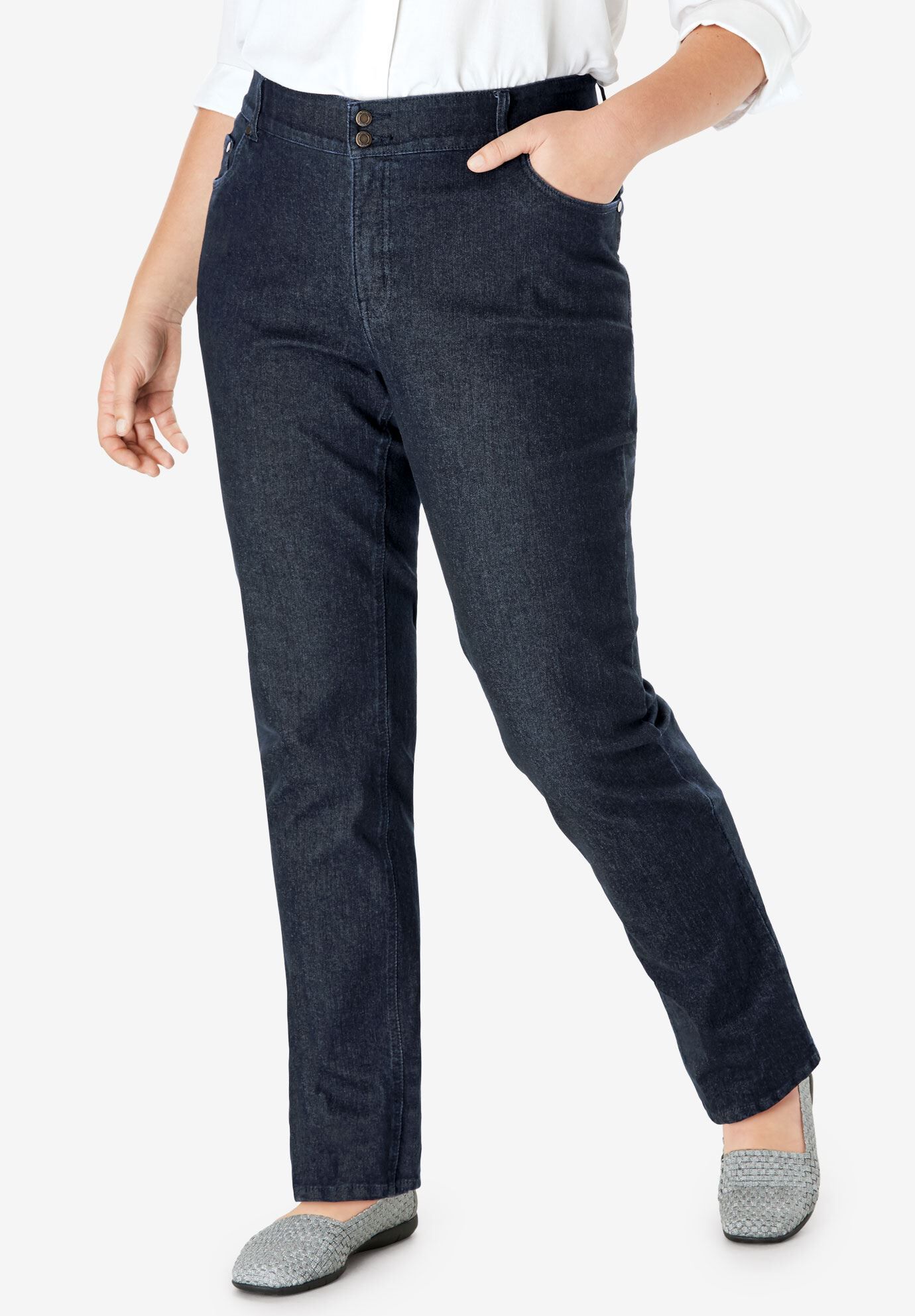 Secret Solutions&trade; Tummy Smoothing Straight-Leg Stretch Denim Jeans, INDIGO, hi-res image number 0