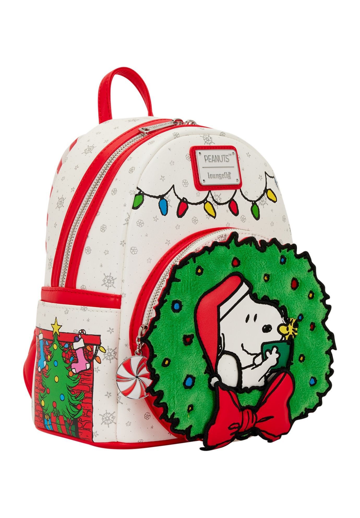 Loungefly x Peanuts Snoopy & Woodstock Holiday Plush Wreath Mini Backpack, WHITE, alternate image number 3