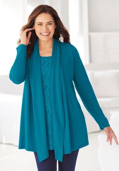 2-Fer Cardigan & Attached Lace Tunic