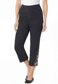 Pull-On Flex-Fit Elastic-Waist Stretch Denim Capri Jeans