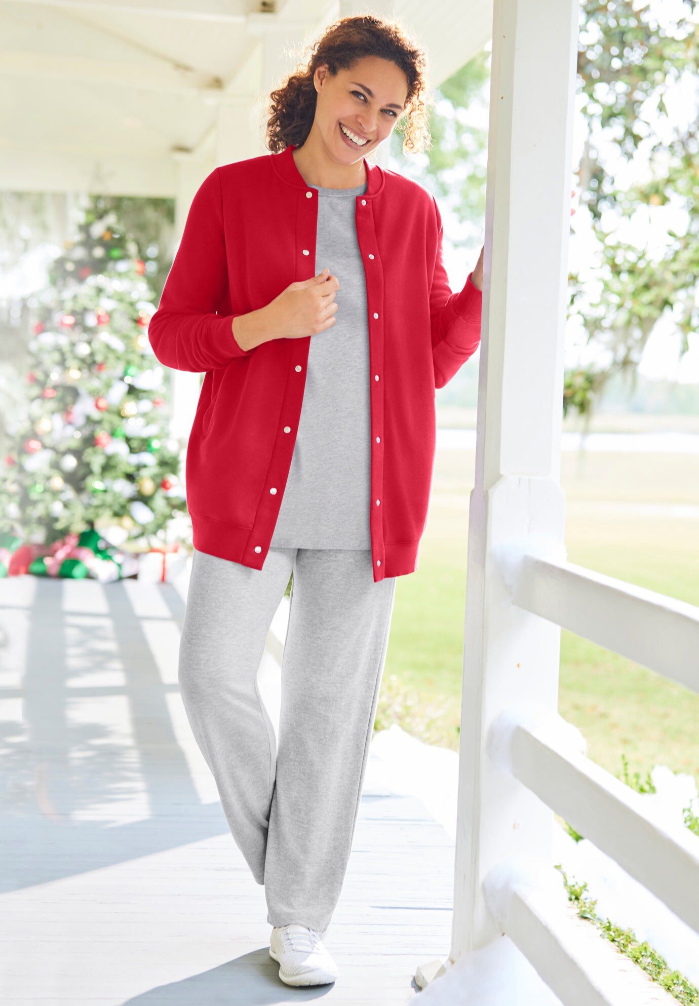 Fleece Baseball Jacket, CLASSIC RED, hi-res image number 0