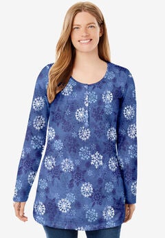 Perfect Printed Long-Sleeve Henley Tee