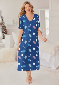V-Neck Short Sleeve Midi Cotton Sleep Shirt