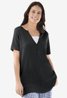 Split-Neck Henley Thermal Tee, BLACK, hi-res image number null