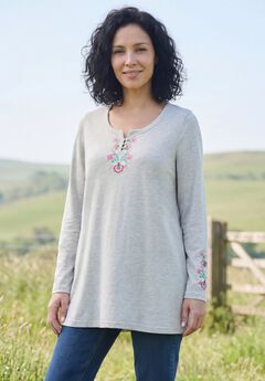 Embroidered Long-Sleeve Swing Tunic
