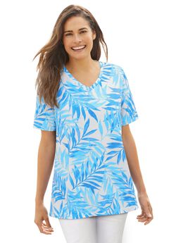 Perfect Printed Short-Sleeve V-Neck Tee