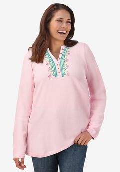 Embroidered Thermal Henley Tee