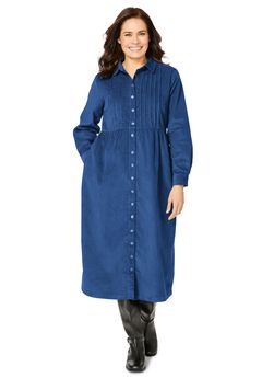 Button Front Corduroy Dress