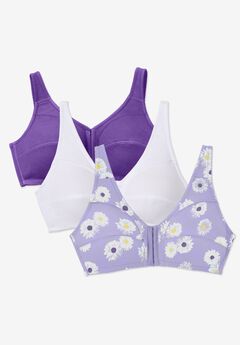 3-Pack Front-Close Cotton Wireless Bra