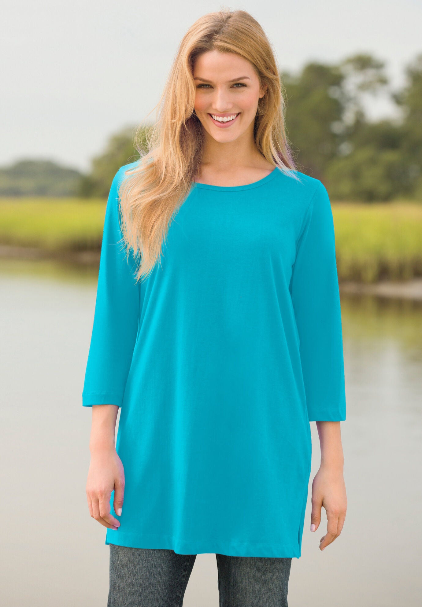 Perfect ThreeQuarterSleeve Scoopneck Tunic Woman Within