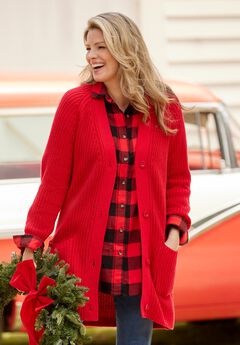 Button-Front Shaker Cardigan