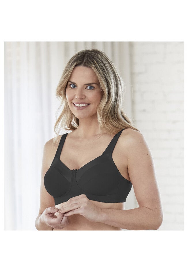 Bestform 5006715 Satin Trim Wireless Cotton Bra With Unlined Cups, BLACK, hi-res image number 0