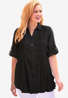 Pintucked Button Down Gauze Shirt