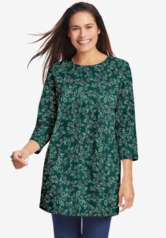Perfect Printed Three-Quarter Sleeve Crewneck Tunic