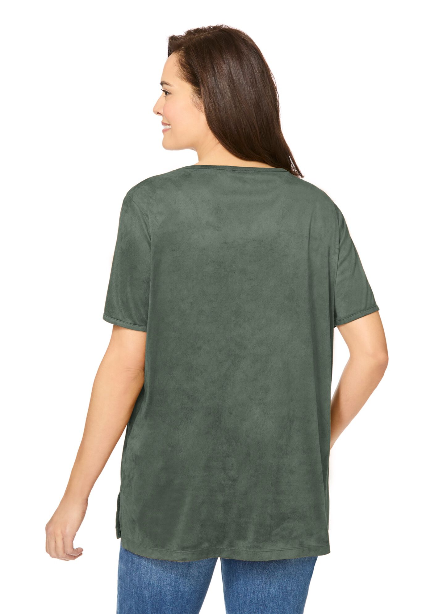 Faux Suede Tee, PINE, on-hover image number 1