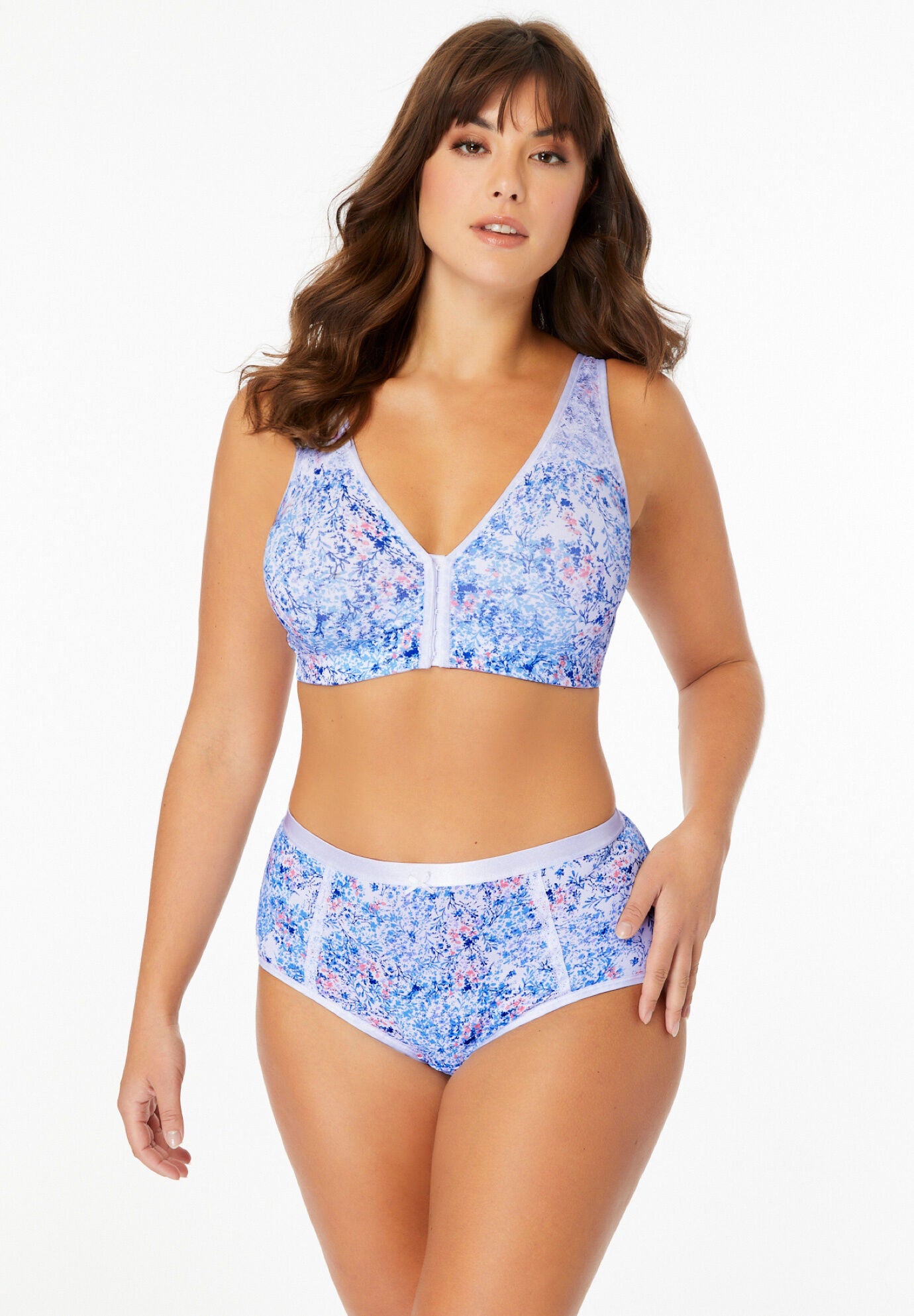 Wireless Front-Close Cotton Comfort Bra & 3-Pack Microfiber Panty Matching Set, , hi-res image number 0