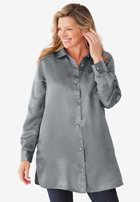Satin Tunic, GUNMETAL, hi-res image number null