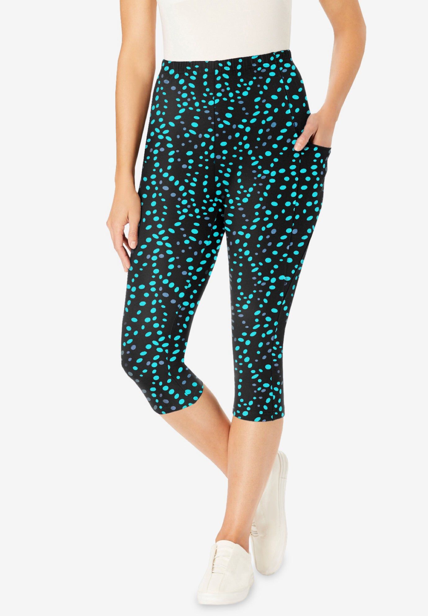 Woman Within Plus Size Stretch Cotton Printed Pocket Capri Legging - Picture 27 of 29