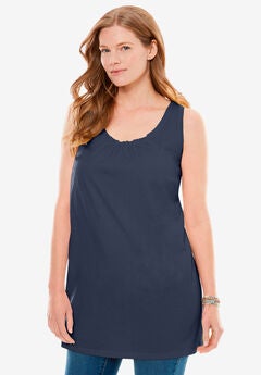 Perfect Sleeveless Shirred U-Neck Tunic