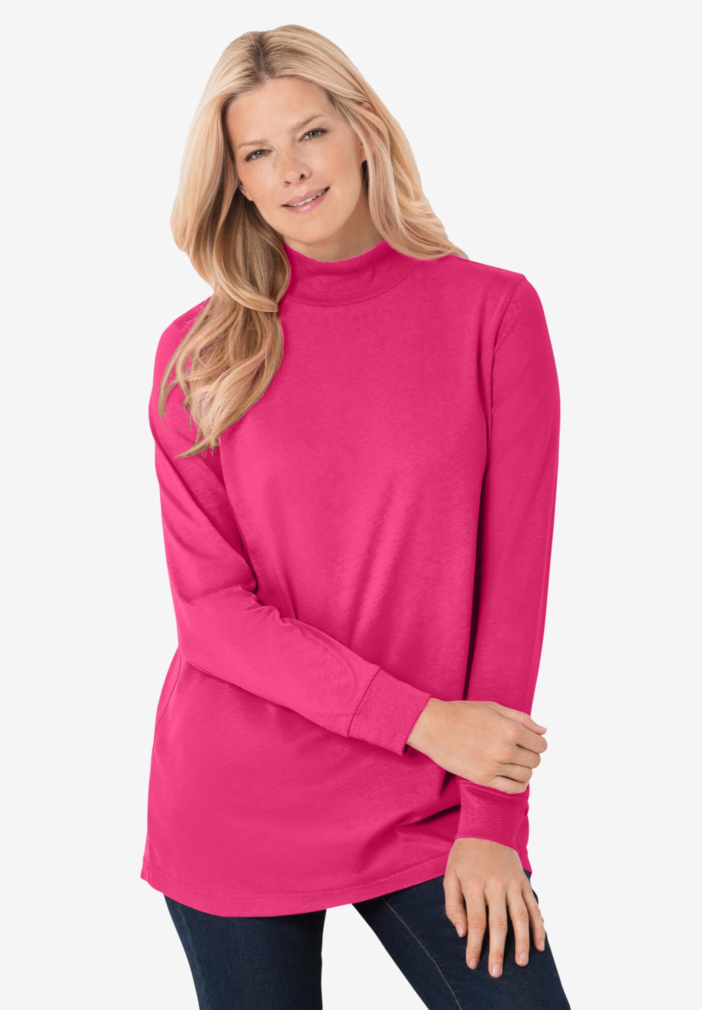 Woman Within Womens Plus Size Petite Perfect Long Sleeve Mock Turtleneck