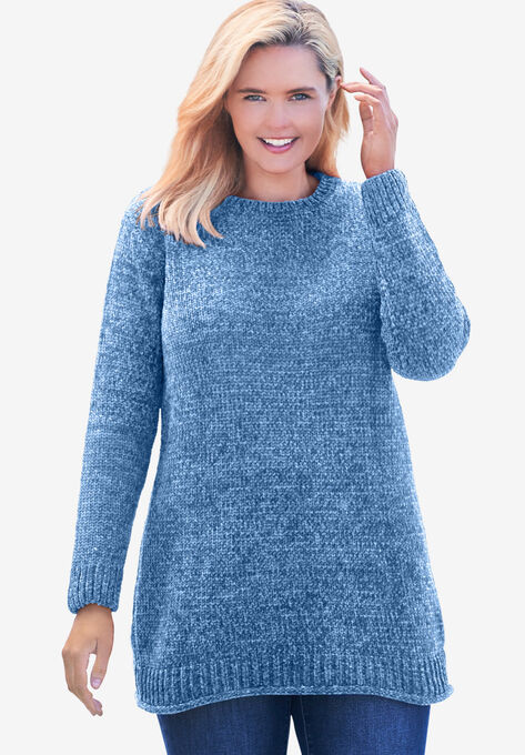 Chenille Crewneck Sweater, BLUE COAST, hi-res image number null