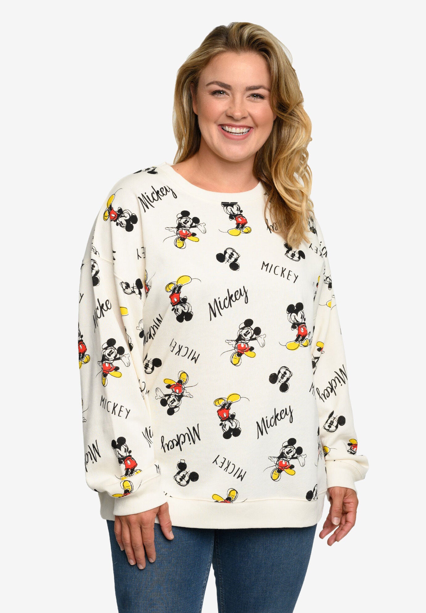 Mickey Mouse All Over Print Fleece Long Sleeve Sweatshirt Woman
