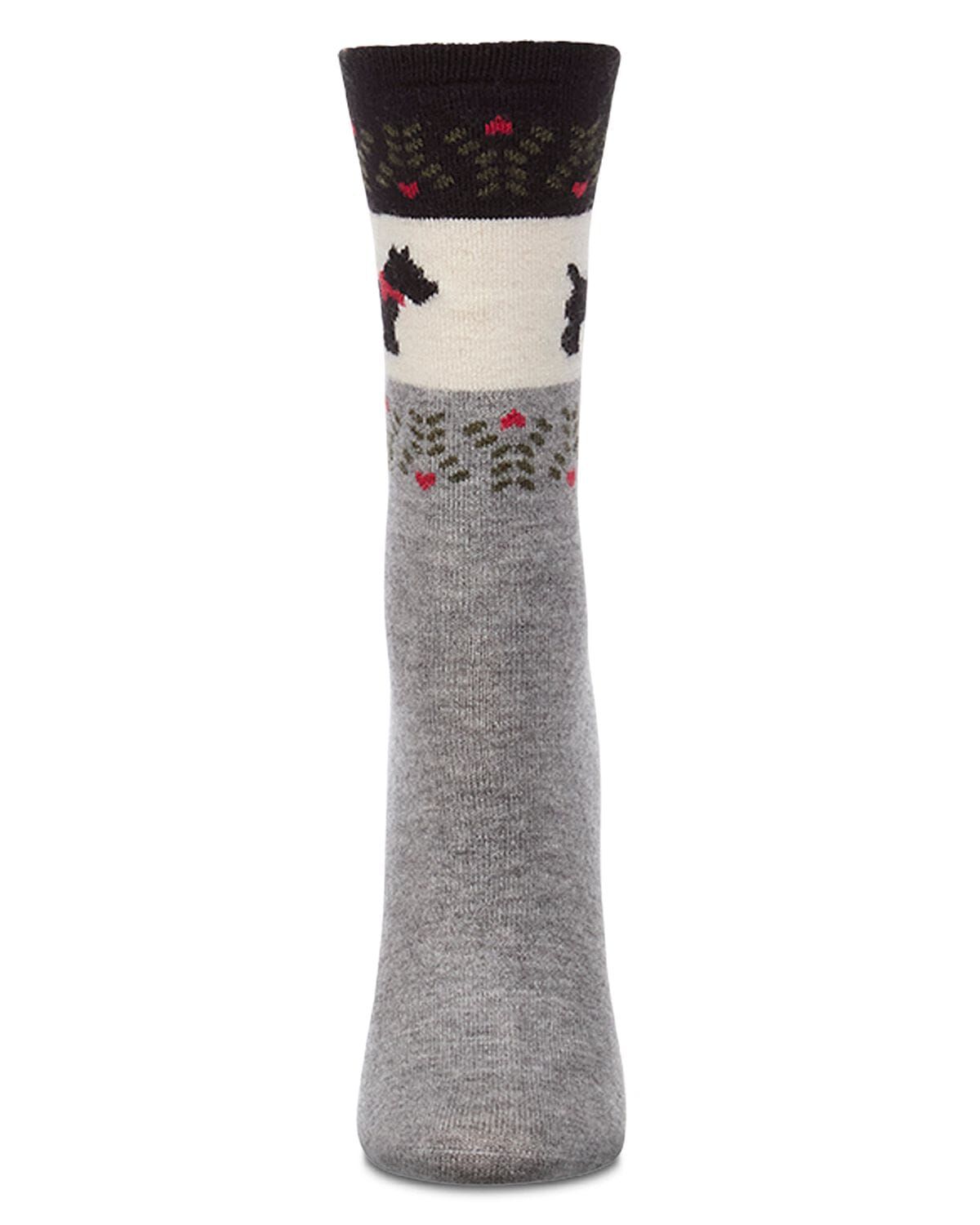 Women's Scottie-Theme Fairisle-Patterned Cashmere-Blend Crew Socks, MED GRAY HEATHER, alternate image number 1