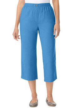 7-Day Elastic-Waist Pull-On Cotton Denim Capri Jeans