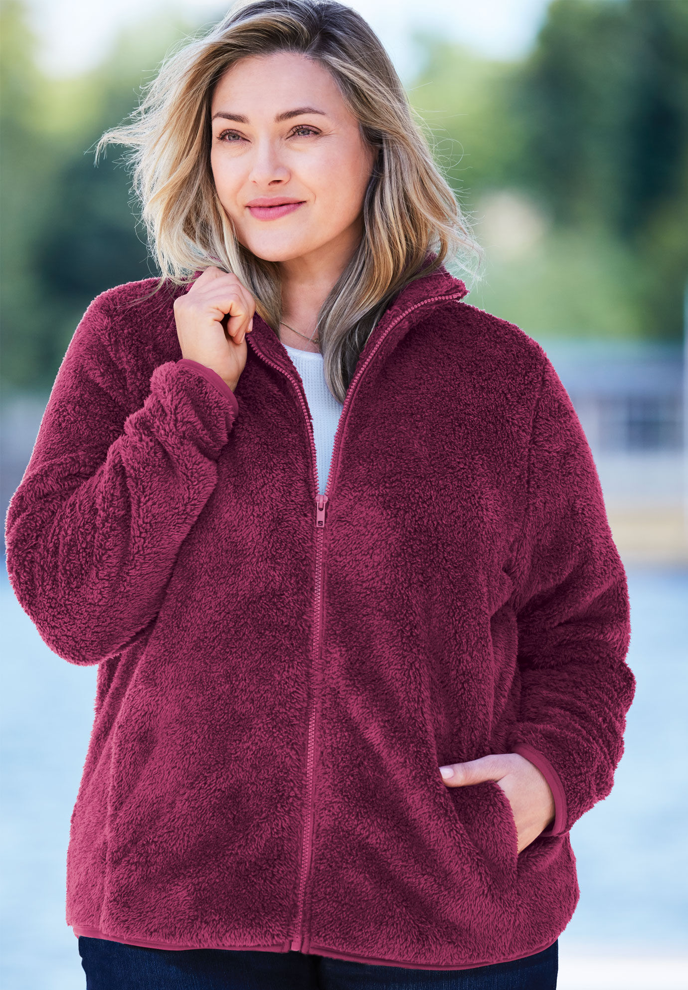 LANISEN Women Fleece Jackets Fuzzy Zip up Faux Fur Coat Outwear