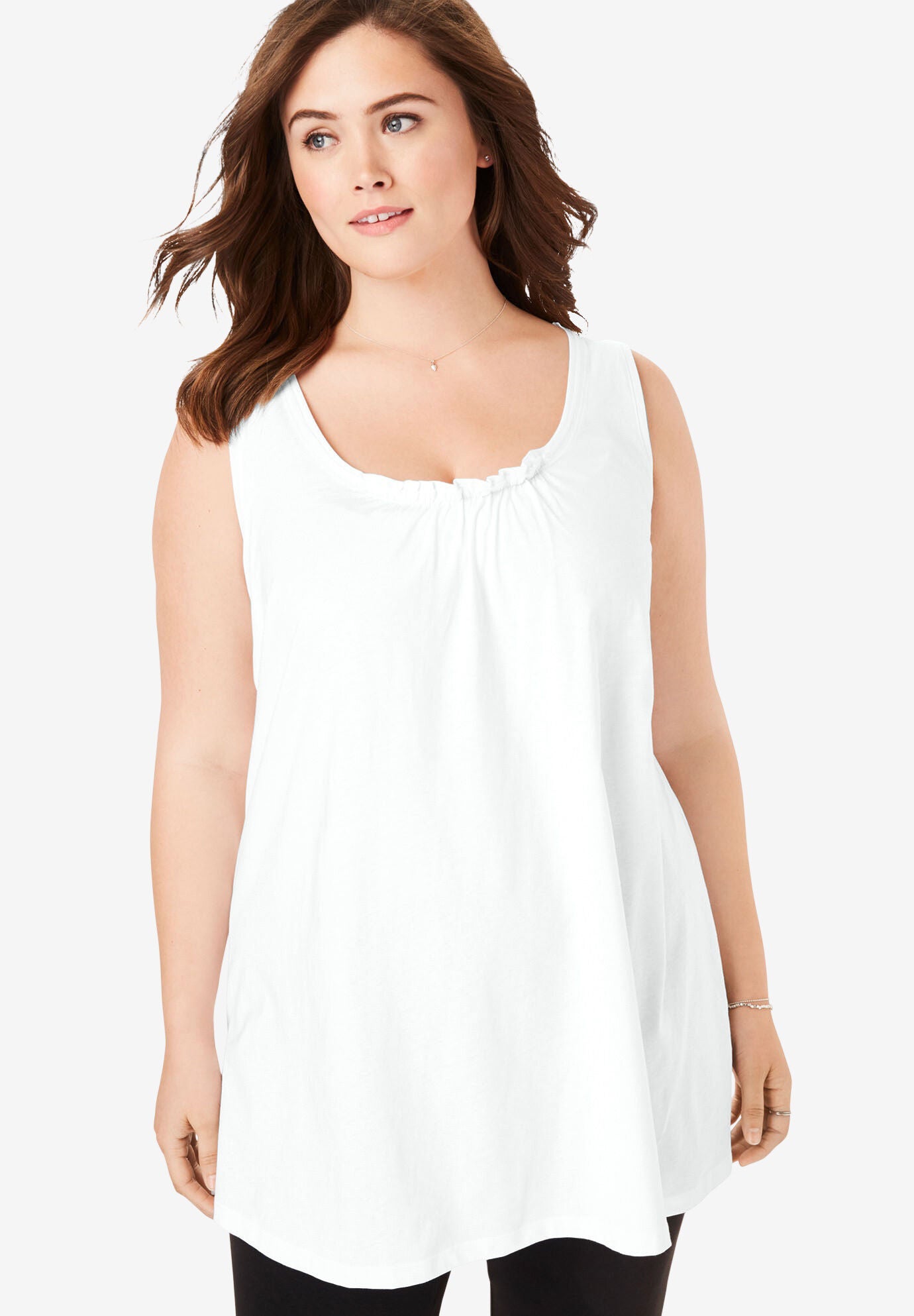 Liv Sleeveless Tunic Top, Black Grid