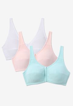 3-Pack Front-Close Cotton Wireless Bra