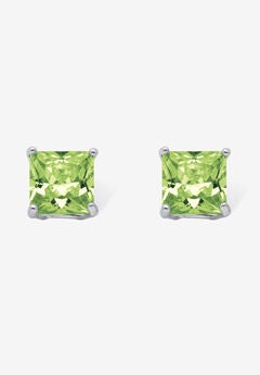 Sterling Silver Stud Princess Cut Simulated Birthstone Stud Earrings