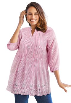 Embroidered Pintuck Tunic